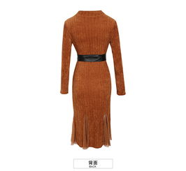 施悅名新品精品女裝羅紋圓領(lǐng)魚尾裙氣質(zhì)名媛針織連衣裙